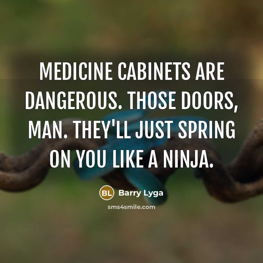“Medicine cabinets are dangerous. Those doors, man. They'll just spring…” quote by Barry Lyga