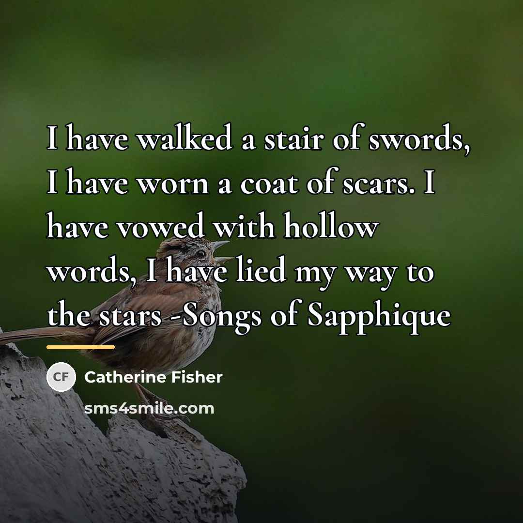 “I have walked a stair of swords, I have worn…” quote by Catherine Fisher