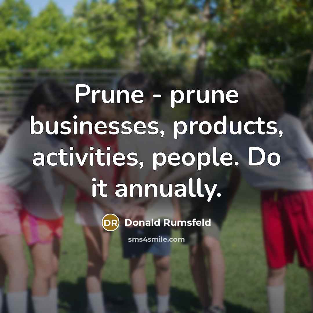 “Prune - prune businesses, products, activities, people. Do it annually.…” quote by Donald Rumsfeld