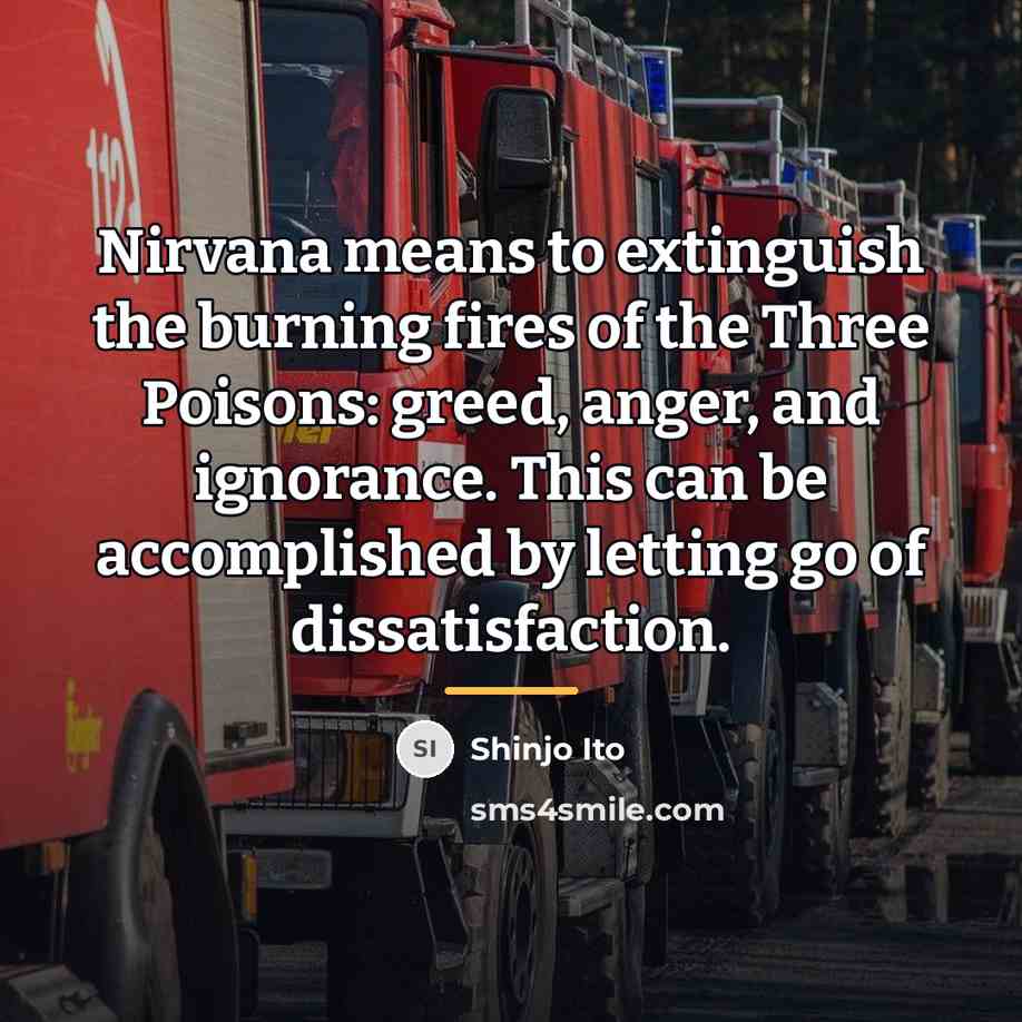 “Nirvana means to extinguish the burning fires of the Three…” quote by Shinjo Ito