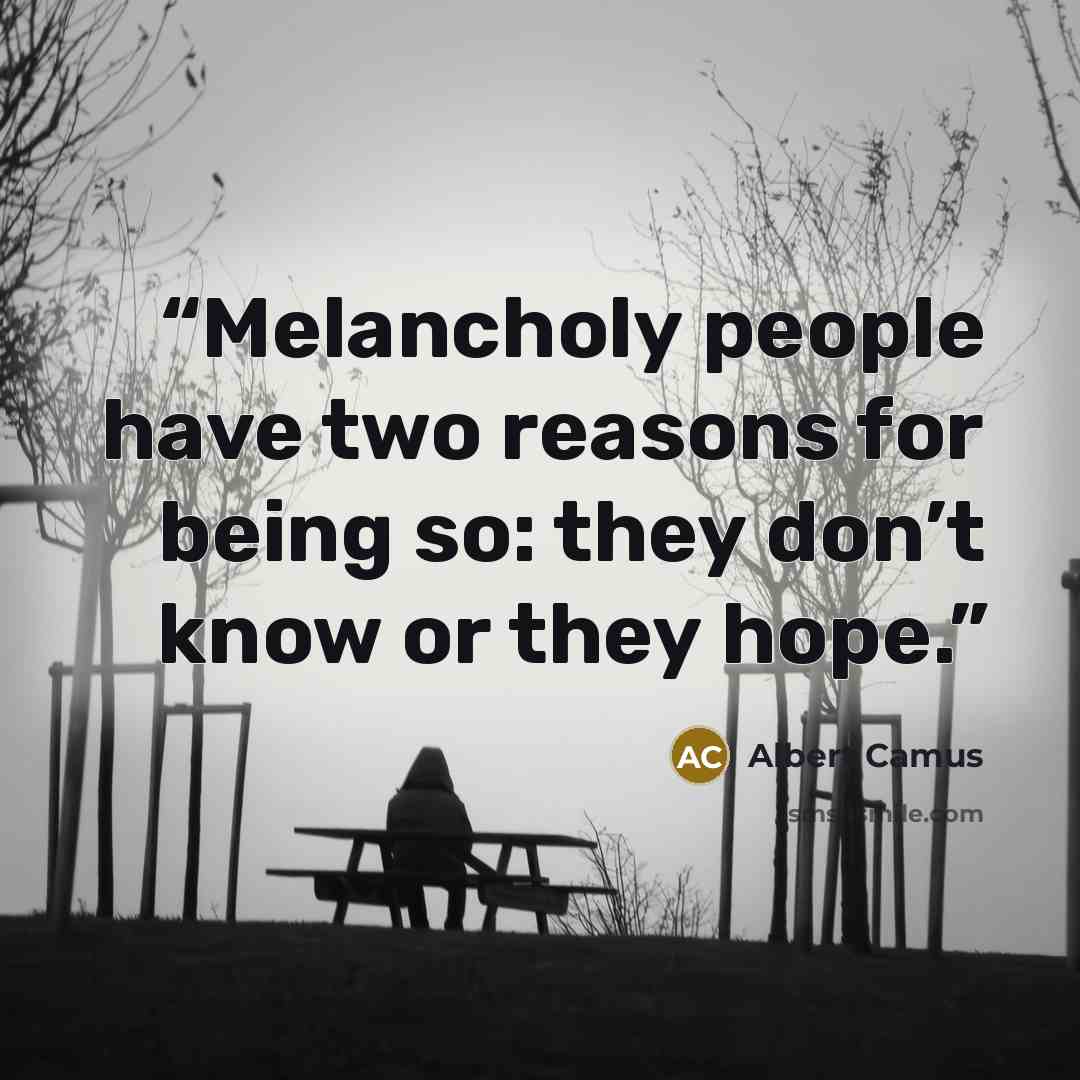 “Melancholy people have two reasons for being so: they don’t know or they hope.” quote by Albert Camus