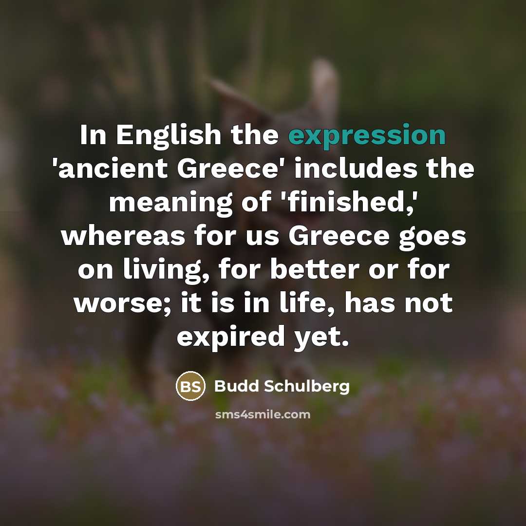 “In English the expression 'ancient Greece' includes the meaning of…” quote by Budd Schulberg