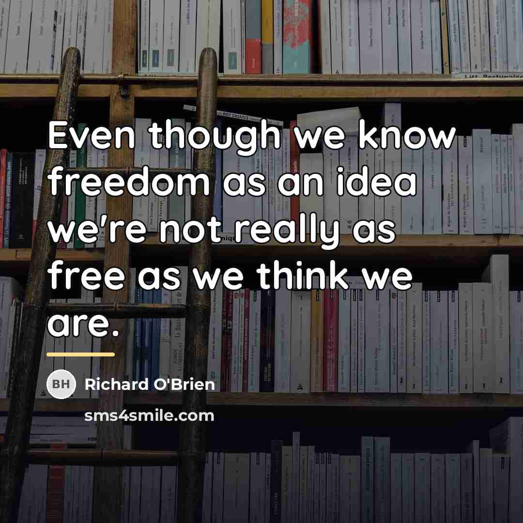 “Even though we know freedom as an idea we're not…” quote by Richard O'Brien