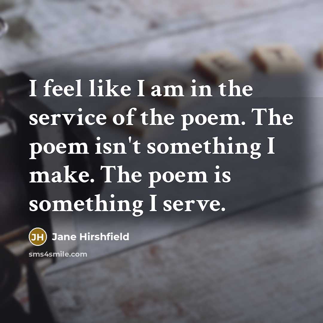 “I feel like I am in the service of the…” quote by Jane Hirshfield