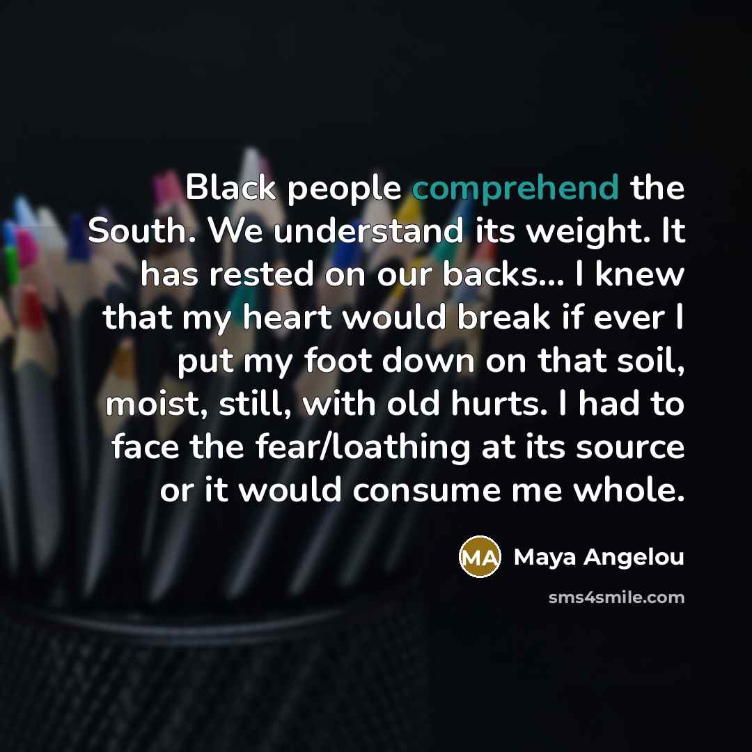 “Black people comprehend the South. We understand its weight. It…” quote by Maya Angelou
