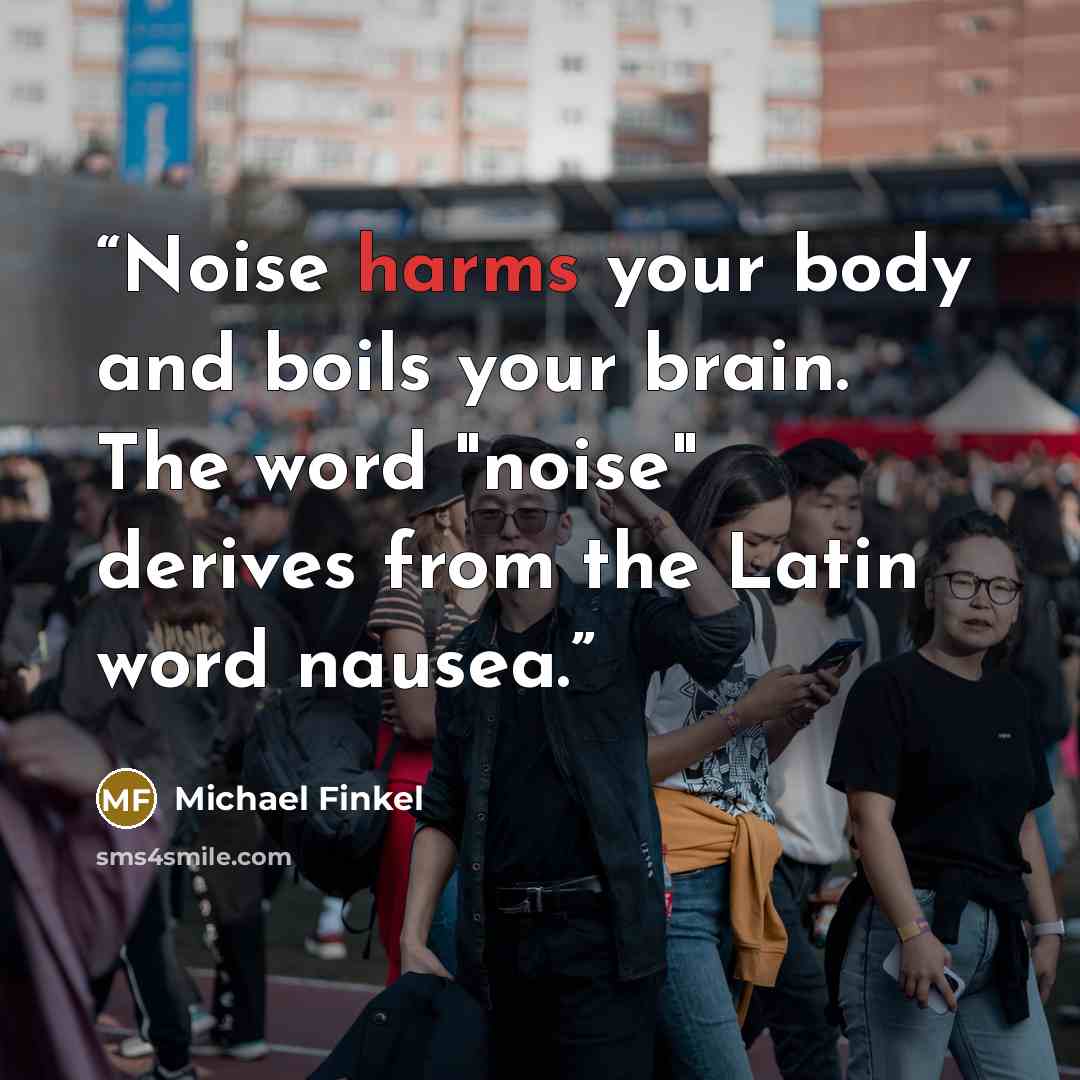 “Noise harms your body and boils your brain. The word "noise" derives from the Latin word nausea.” quote by Michael Finkel