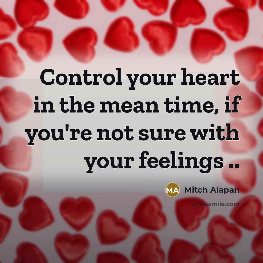 “Control your heart in the mean time, if you're not sure with your feelings ..” quote by Mitch Alapan