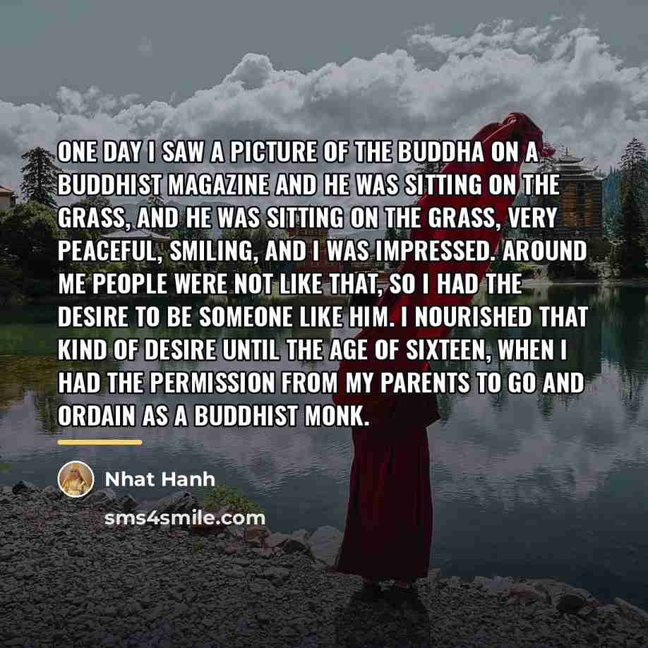 “One day I saw a picture of the Buddha on…” quote by Nhat Hanh