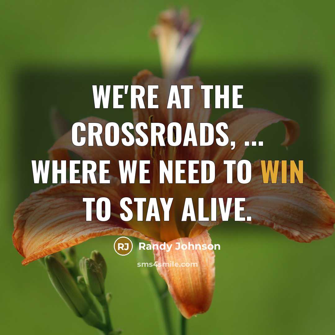 “We're at the crossroads, ... where we need to win…” quote by Randy Johnson