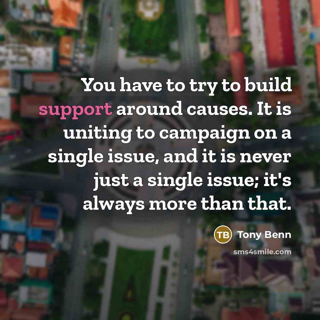 “You have to try to build support around causes. It…” quote by Tony Benn