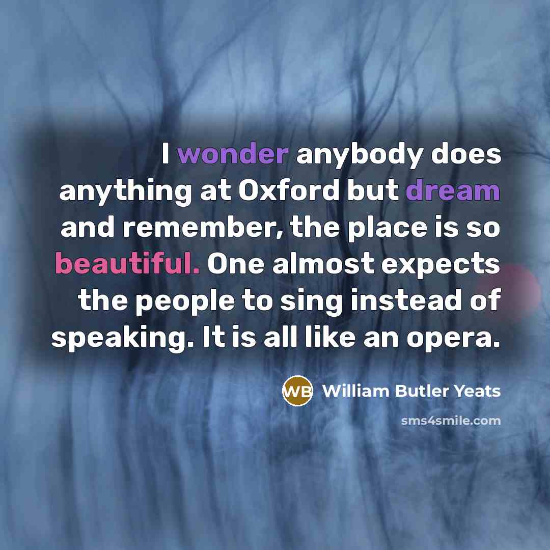 “I wonder anybody does anything at Oxford but dream and…” quote by William Butler Yeats