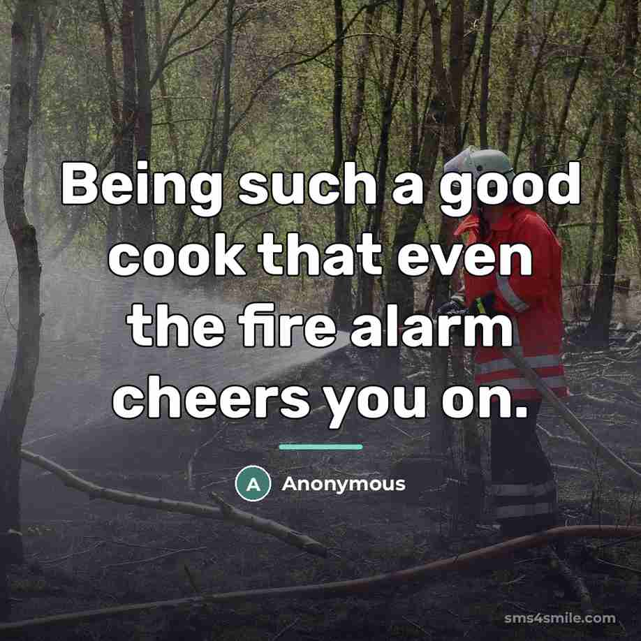 “Being such a good cook that even the fire alarm…” quote by Anonymous