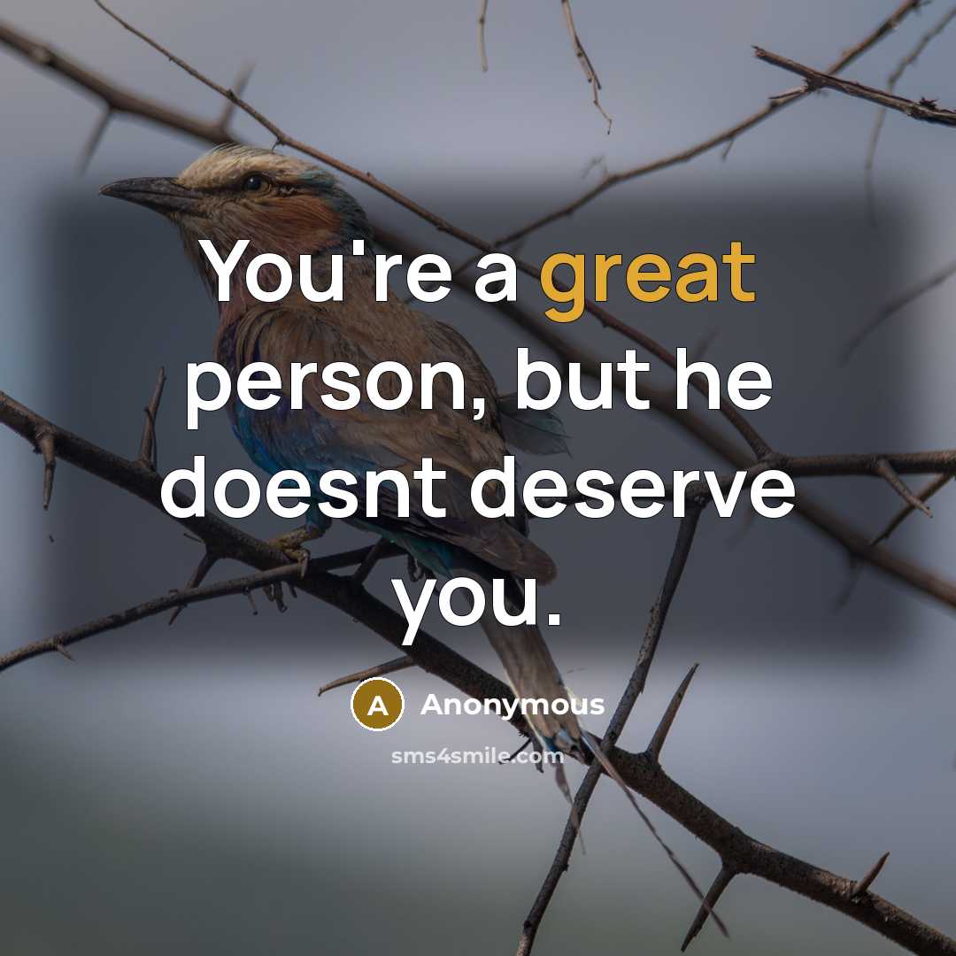 “You're a great person, but he doesnt deserve you.” quote by Anonymous