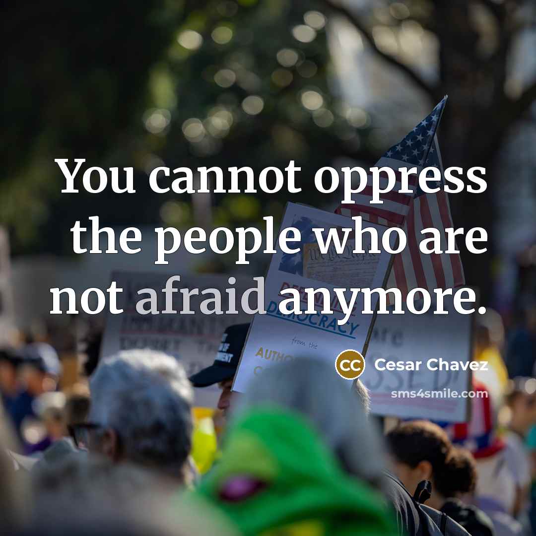 “You cannot oppress the people who are not afraid anymore.…” quote by Cesar Chavez