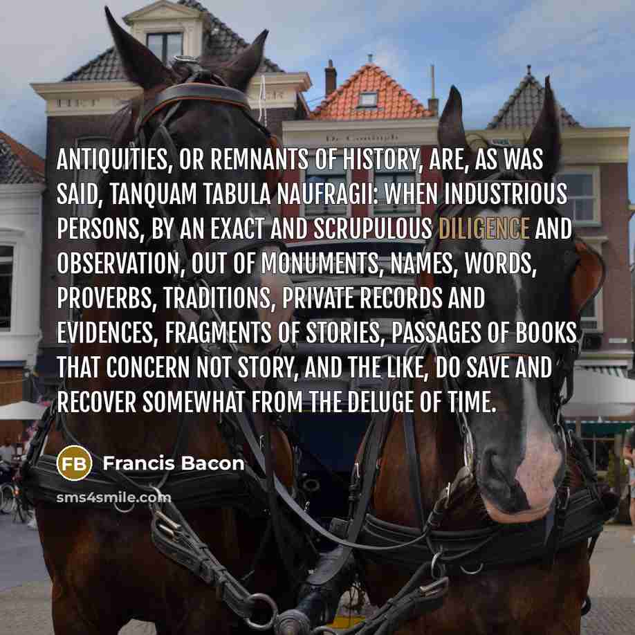 “Antiquities, or remnants of history, are, as was said, tanquam…” quote by Francis Bacon