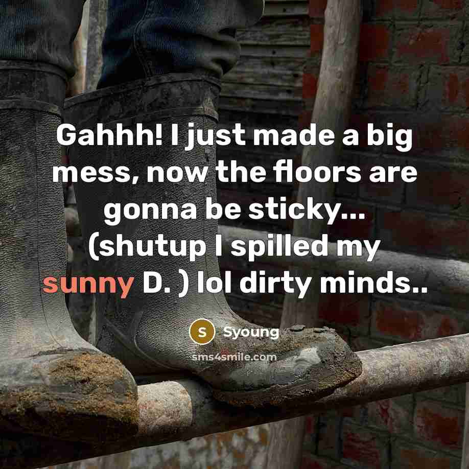 “Gahhh! I just made a big mess, now the floors are gonna be sticky... (shutup I spilled my sunny D. ) lol dirty minds..” quote by Syoung