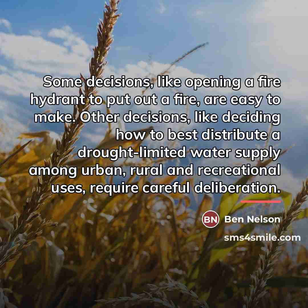 “Some decisions, like opening a fire hydrant to put out…” quote by Ben Nelson