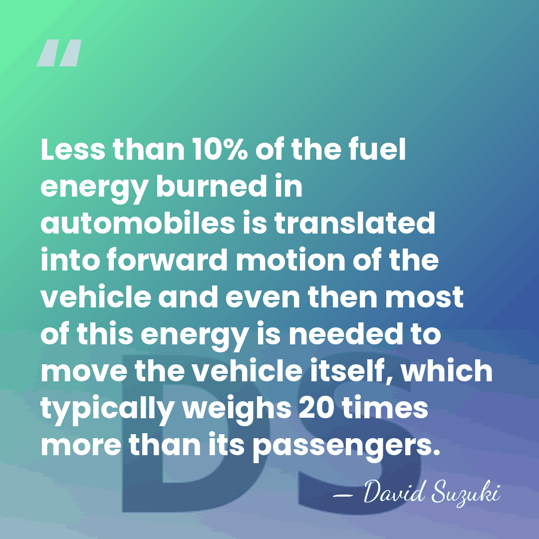 Less than 10% of the fuel energy burned in automobiles is translated&hellip; - David Suzuki