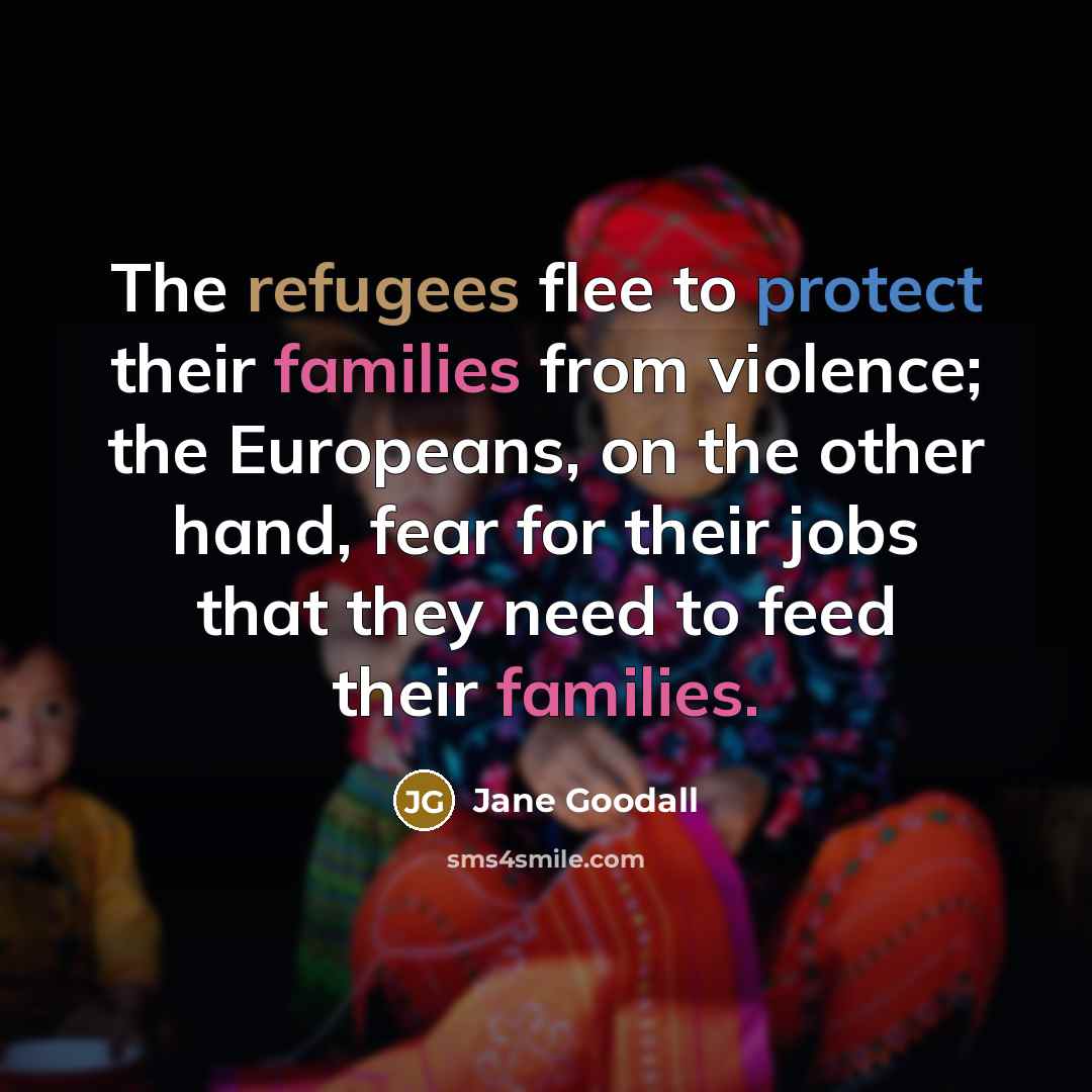 “The refugees flee to protect their families from violence; the Europeans, on the other hand, fear for their jobs that they need to feed their families.” quote by Jane Goodall