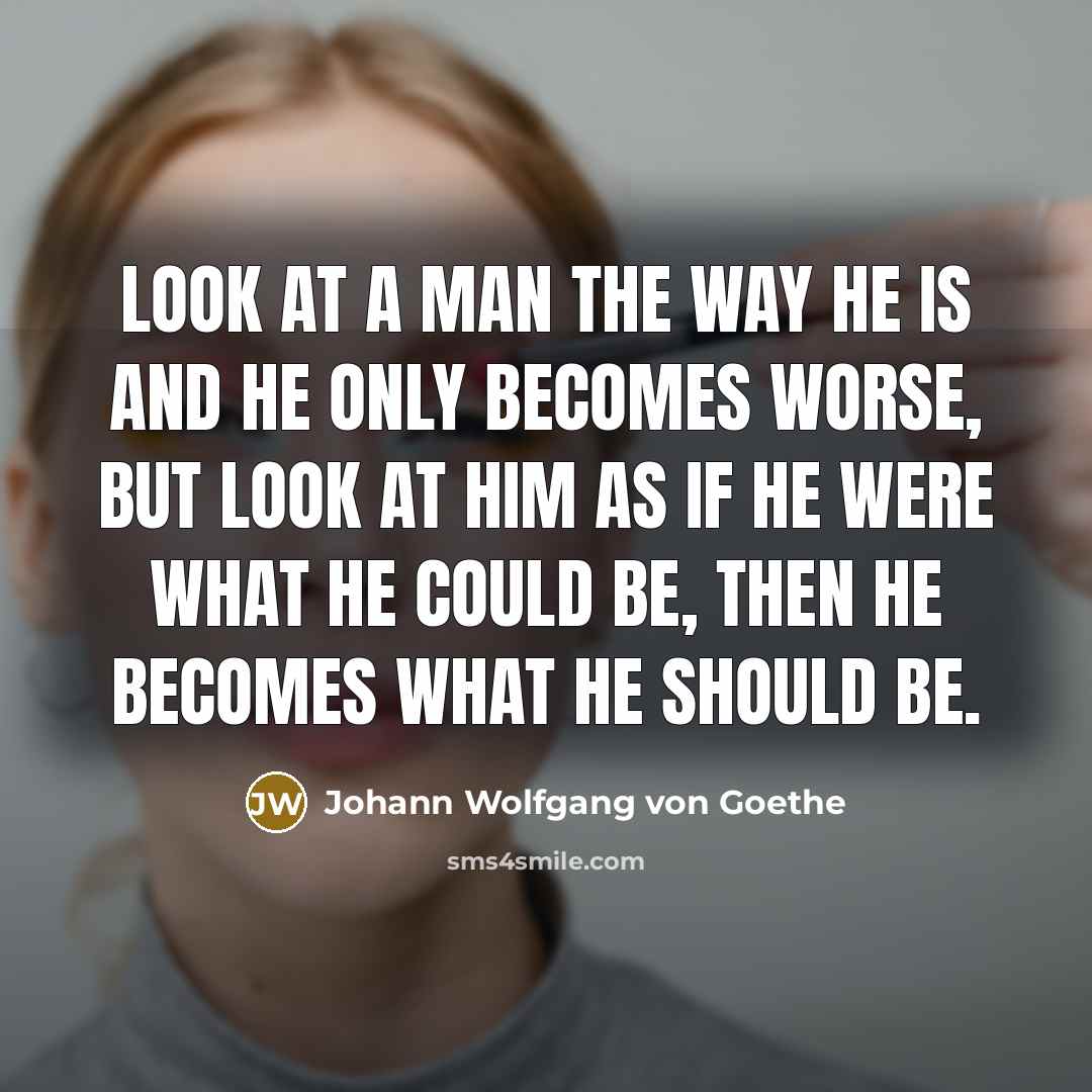 “Look at a man the way he is and he…” quote by Johann Wolfgang von Goethe
