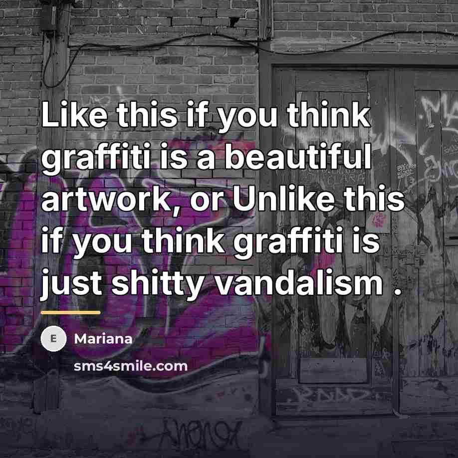 “Like this if you think graffiti is a beautiful artwork,…” quote by Mariana