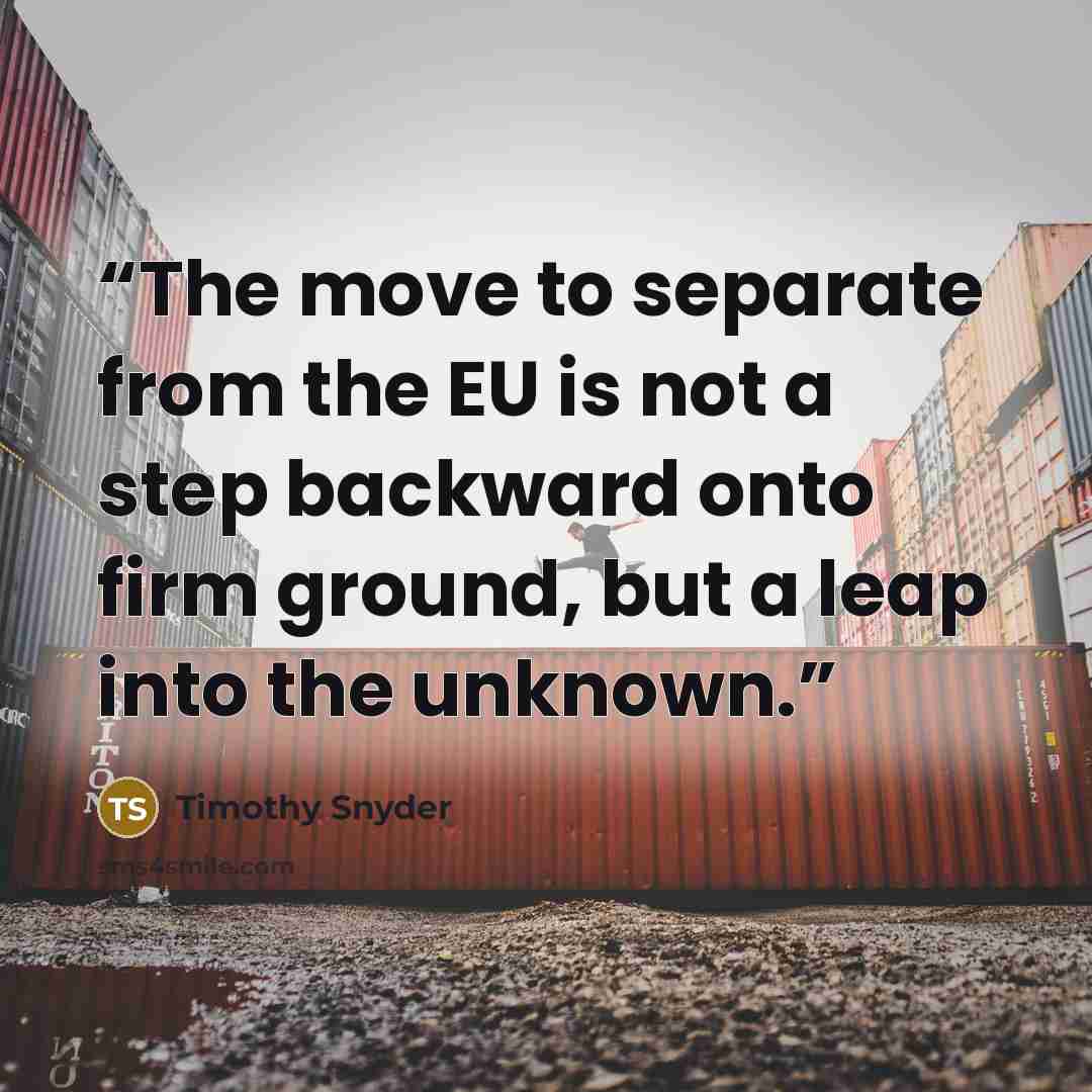 “The move to separate from the EU is not a step backward onto firm ground, but a leap into the unknown.” quote by Timothy Snyder