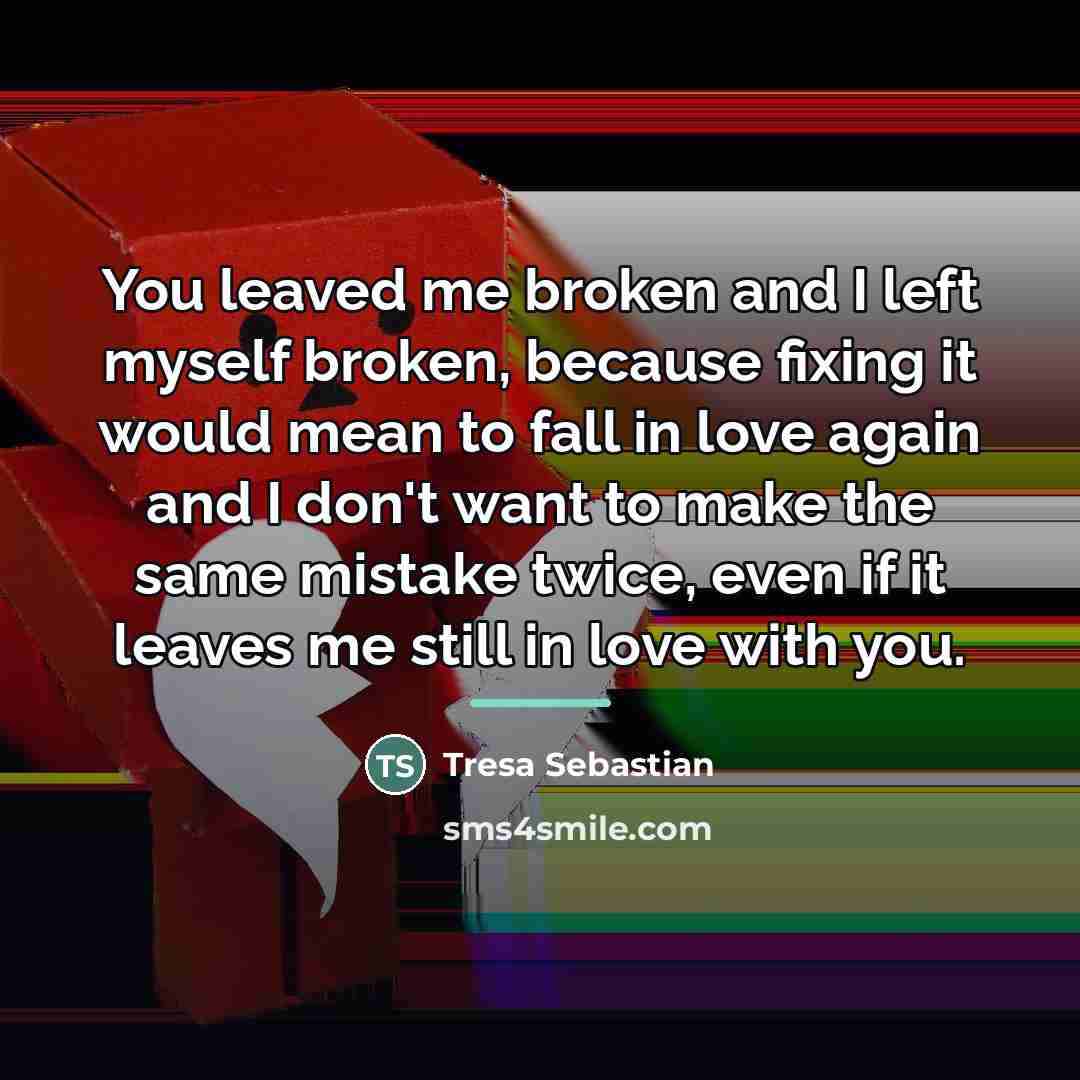“You leaved me broken and I left myself broken, because…” quote by Tresa Sebastian