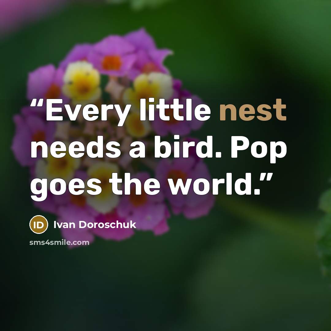 “Every little nest needs a bird. Pop goes the world.” quote by Ivan Doroschuk
