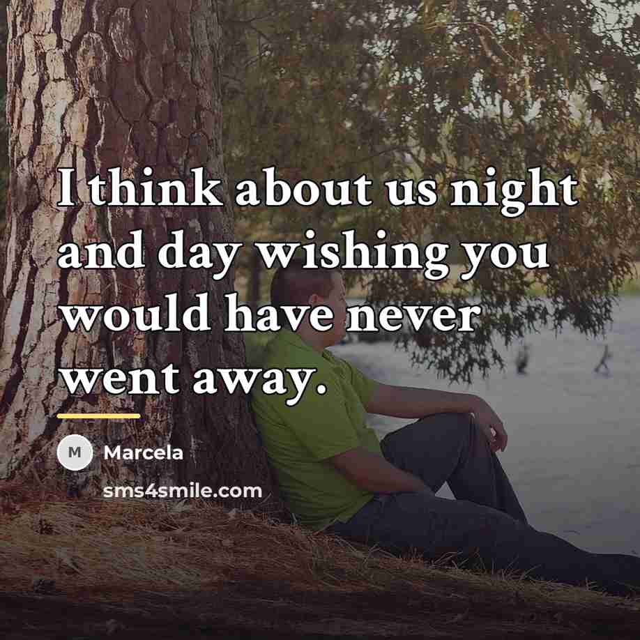 “I think about us night and day wishing you would…” quote by Marcela