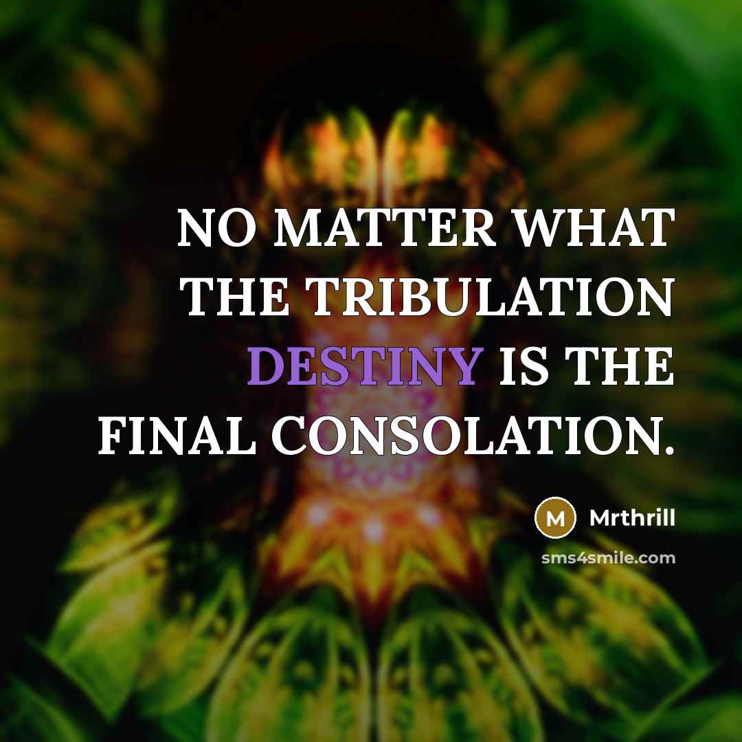 “NO MATTER WHAT THE TRIBULATION DESTINY IS THE FINAL CONSOLATION.” quote by Mrthrill
