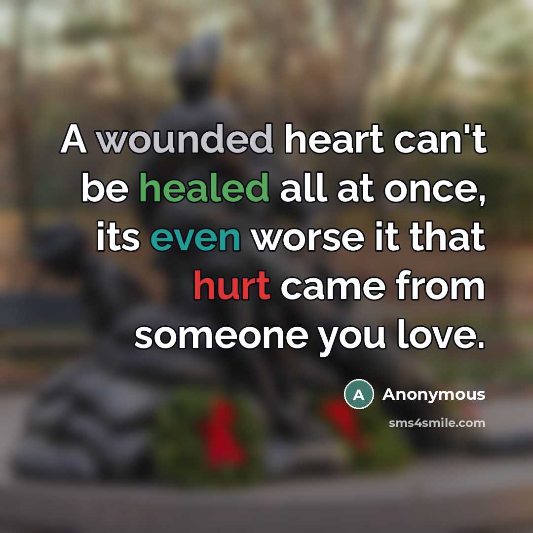 “A wounded heart can't be healed all at once, its…” quote by Anonymous