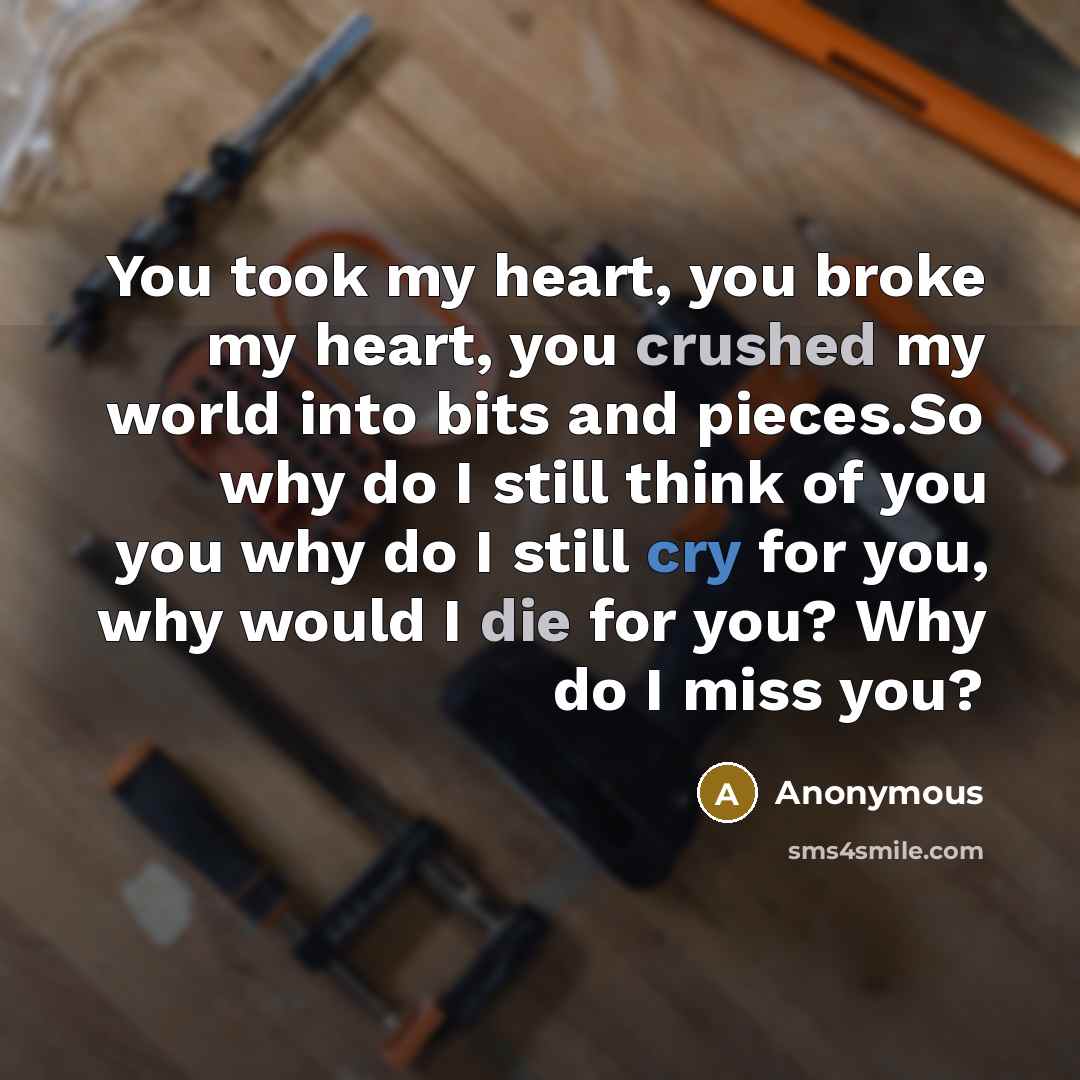 “You took my heart, you broke my heart, you crushed…” quote by Anonymous