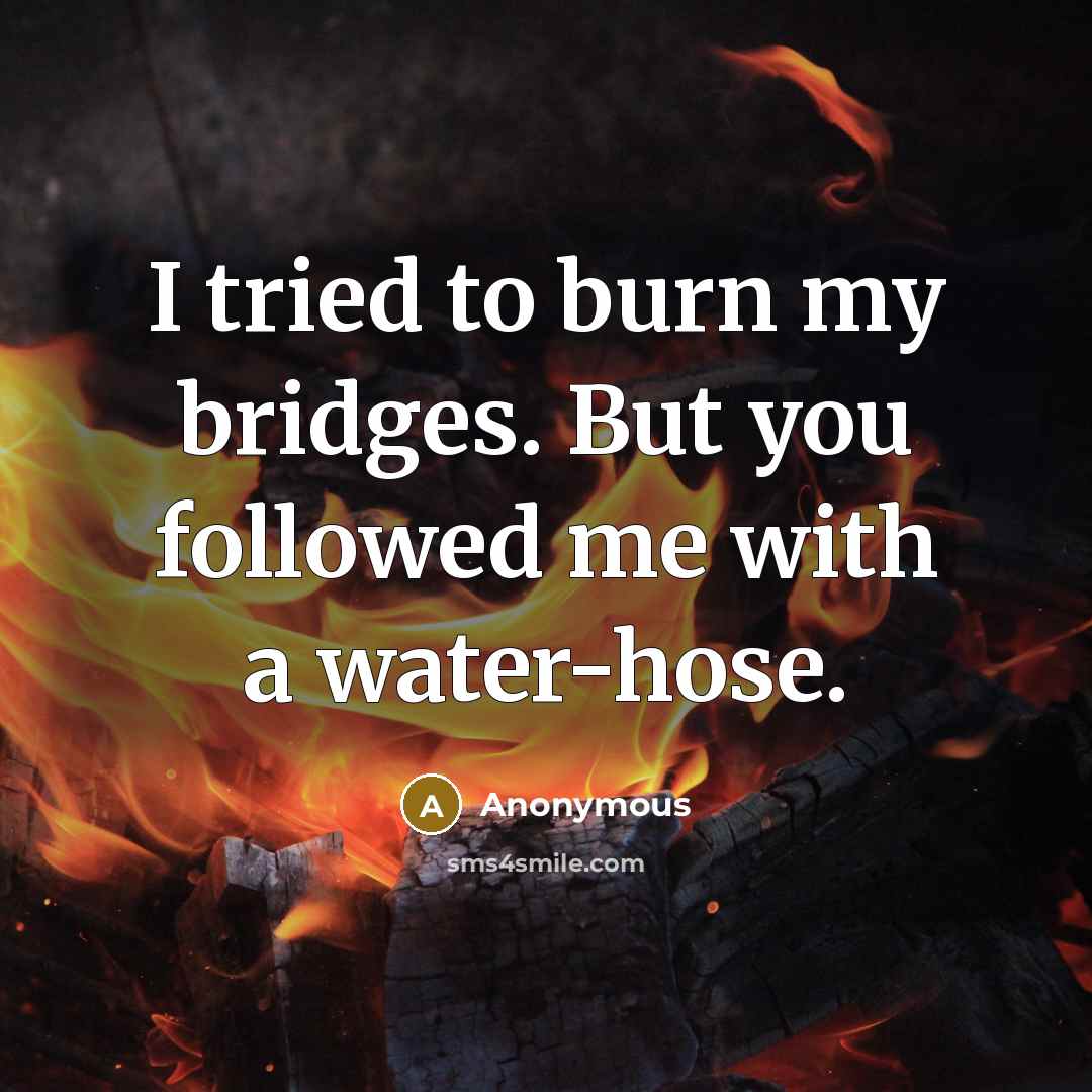 “I tried to burn my bridges. But you followed me with a water-hose.” quote by Anonymous
