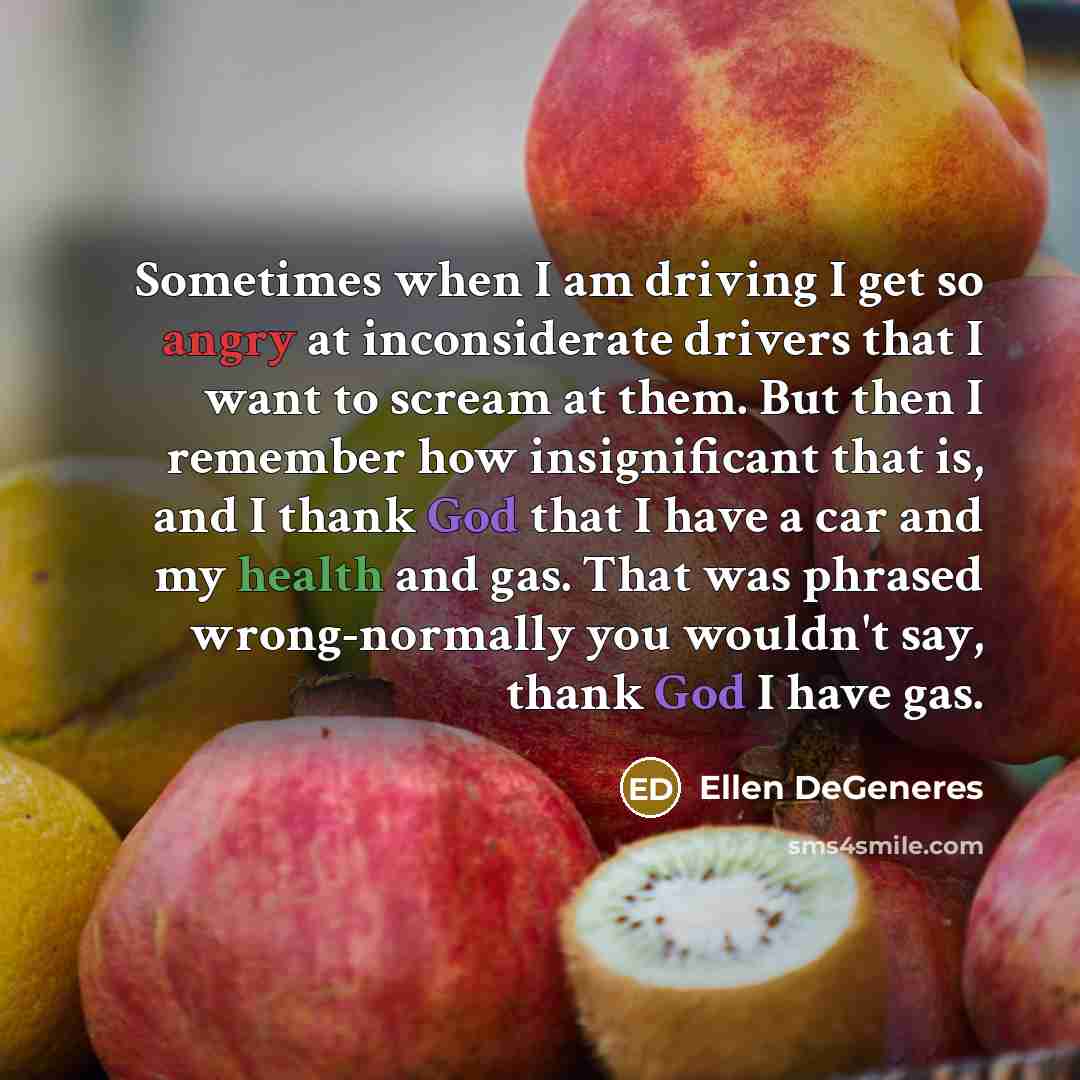 “Sometimes when I am driving I get so angry at…” quote by Ellen DeGeneres