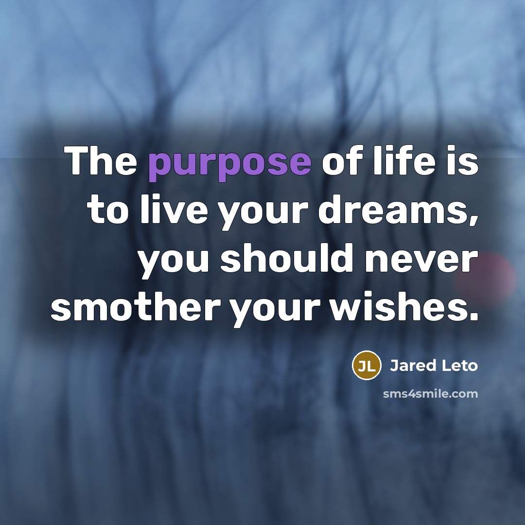 “The purpose of life is to live your dreams, you…” quote by Jared Leto
