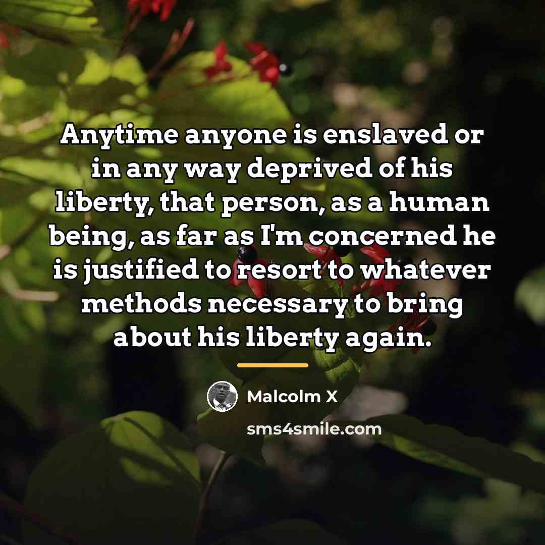 “Anytime anyone is enslaved or in any way deprived of…” quote by Malcolm X