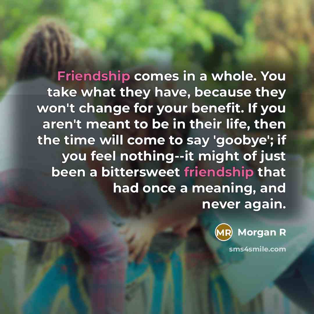 “Friendship comes in a whole. You take what they have,…” quote by Morgan R