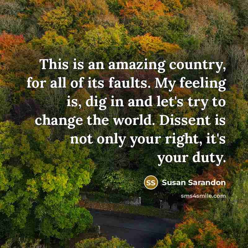 “This is an amazing country, for all of its faults.…” quote by Susan Sarandon