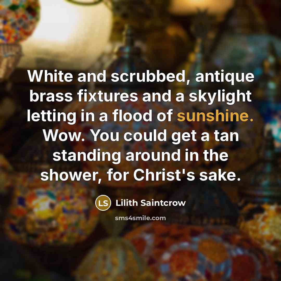 “White and scrubbed, antique brass fixtures and a skylight letting…” quote by Lilith Saintcrow