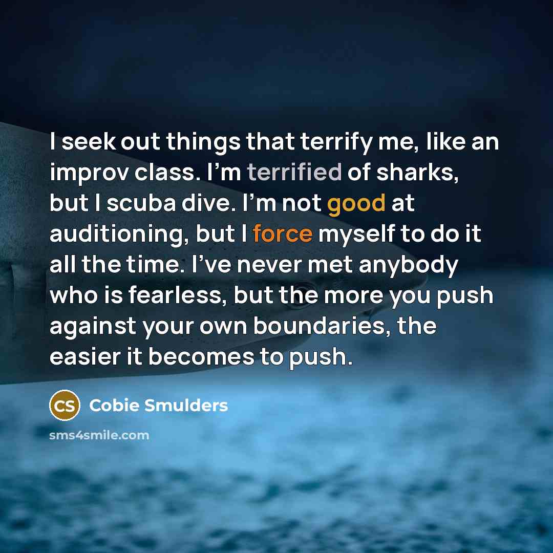 “I seek out things that terrify me, like an improv…” quote by Cobie Smulders