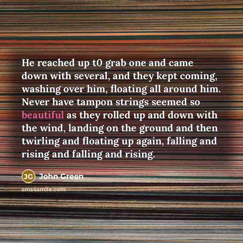 “He reached up t0 grab one and came down with…” quote by John Green