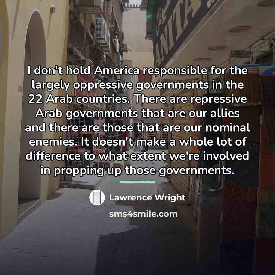 “I don't hold America responsible for the largely oppressive governments…” quote by Lawrence Wright