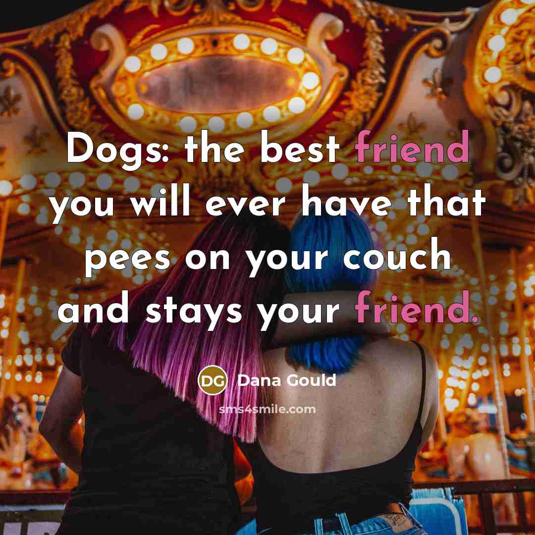 “Dogs: the best friend you will ever have that pees on your couch and stays your friend.” quote by Dana Gould