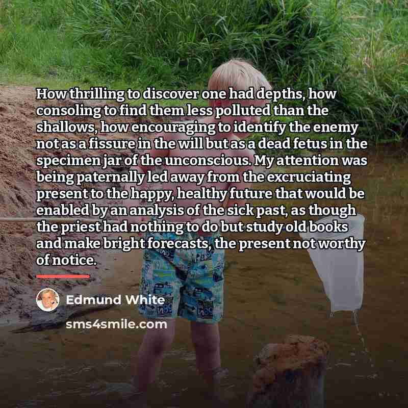 “How thrilling to discover one had depths, how consoling to…” quote by Edmund White