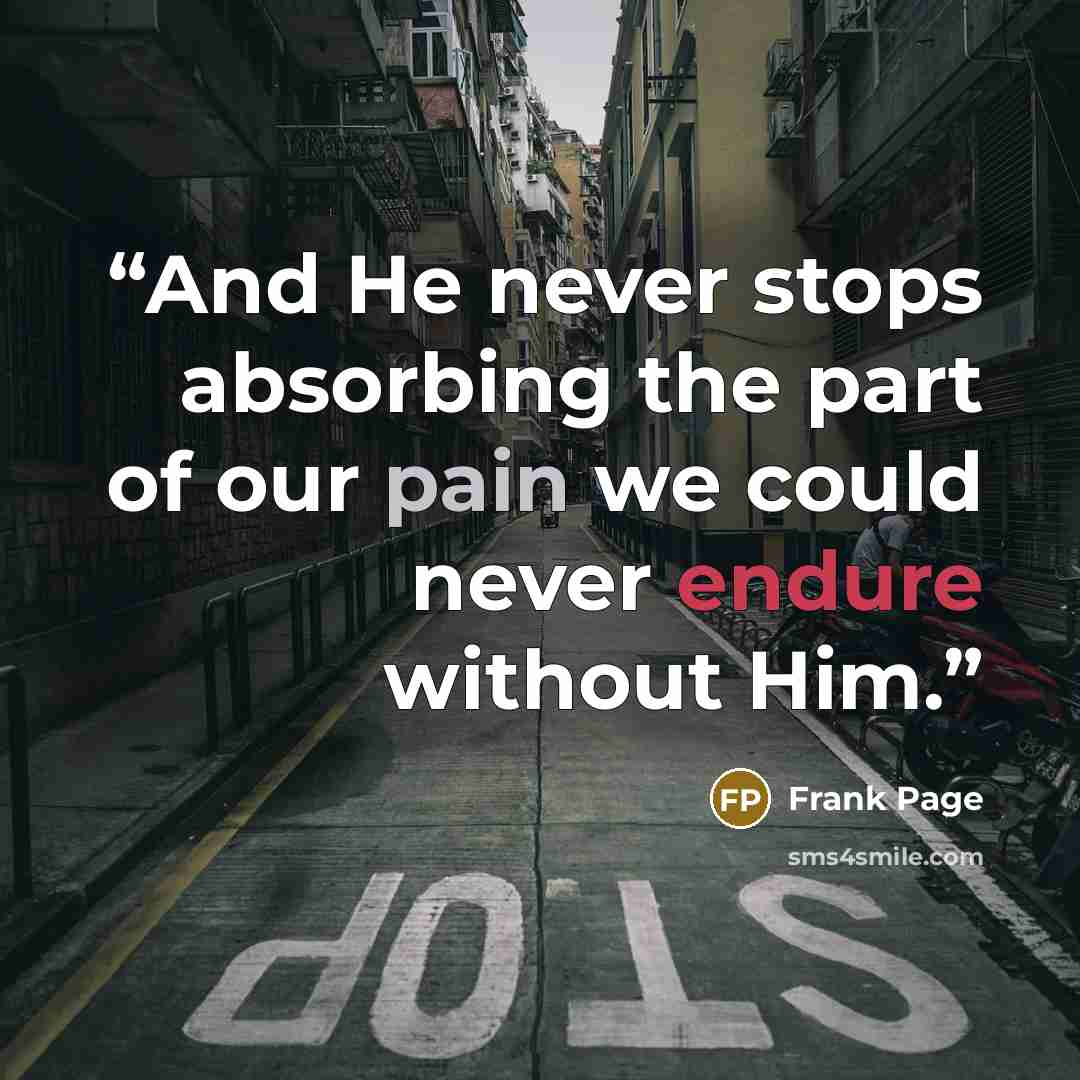 “And He never stops absorbing the part of our pain we could never endure without Him.” quote by Frank Page