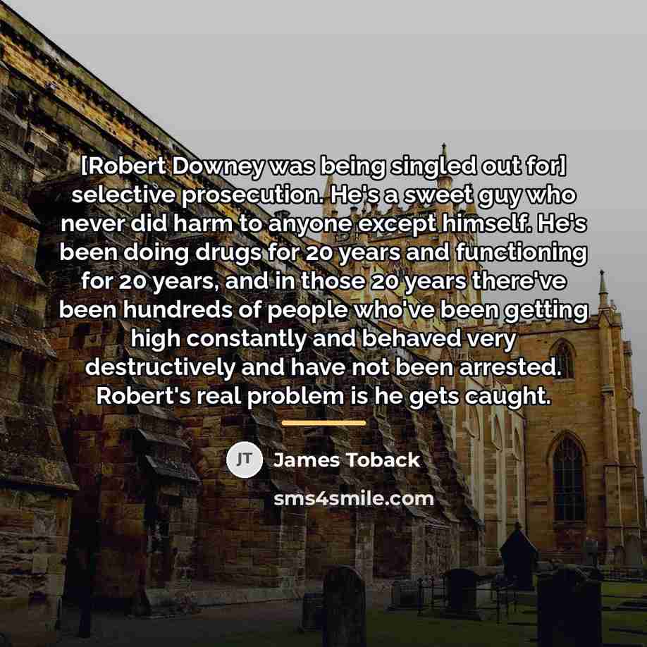 “[Robert Downey was being singled out for] selective prosecution. He's…” quote by James Toback
