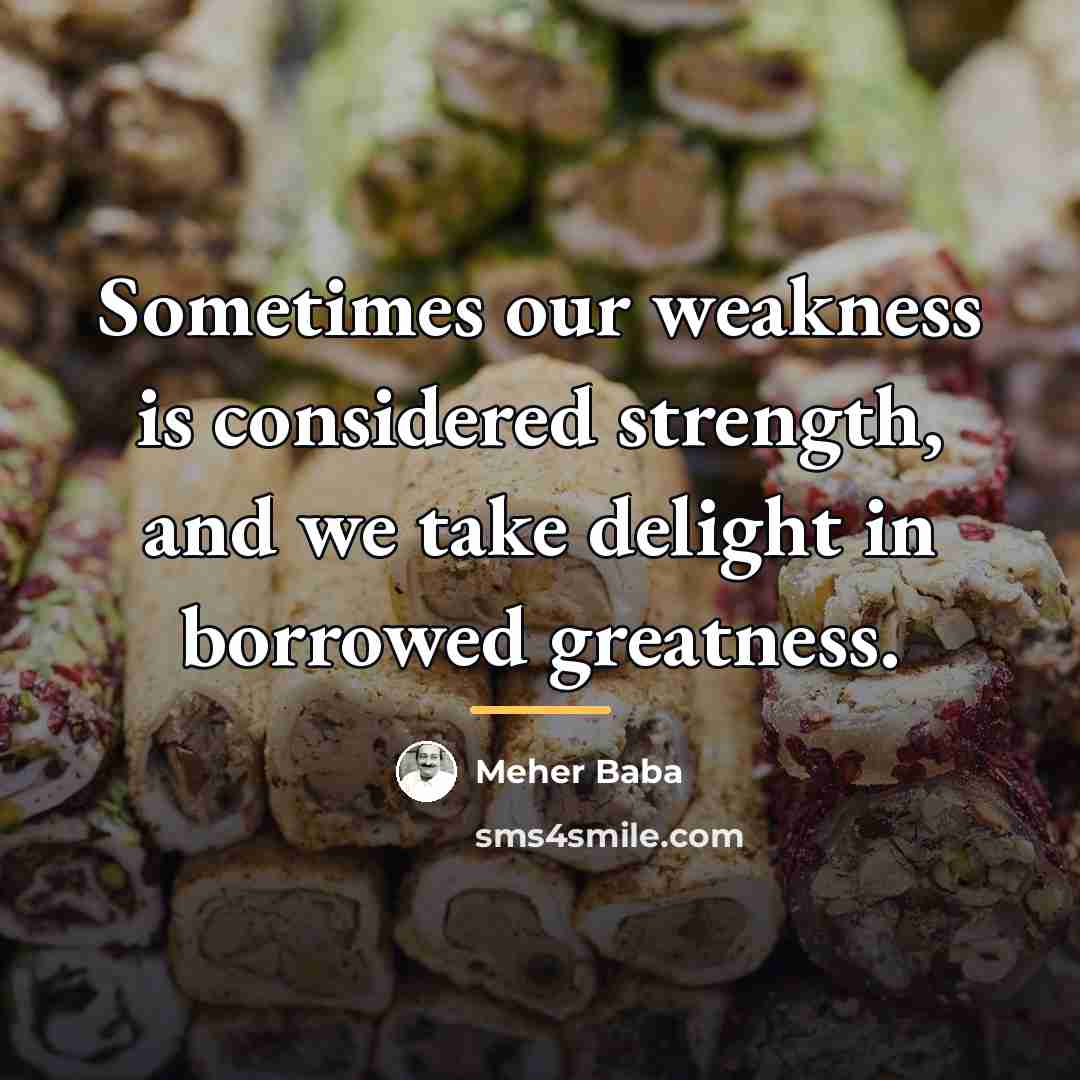 “Sometimes our weakness is considered strength, and we take delight…” quote by Meher Baba