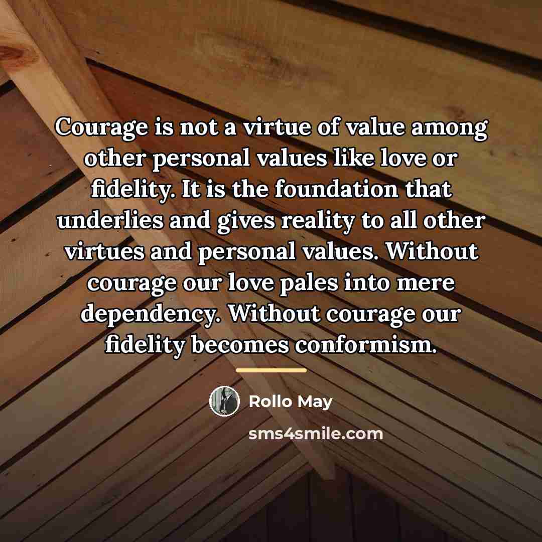 “Courage is not a virtue of value among other personal…” quote by Rollo May
