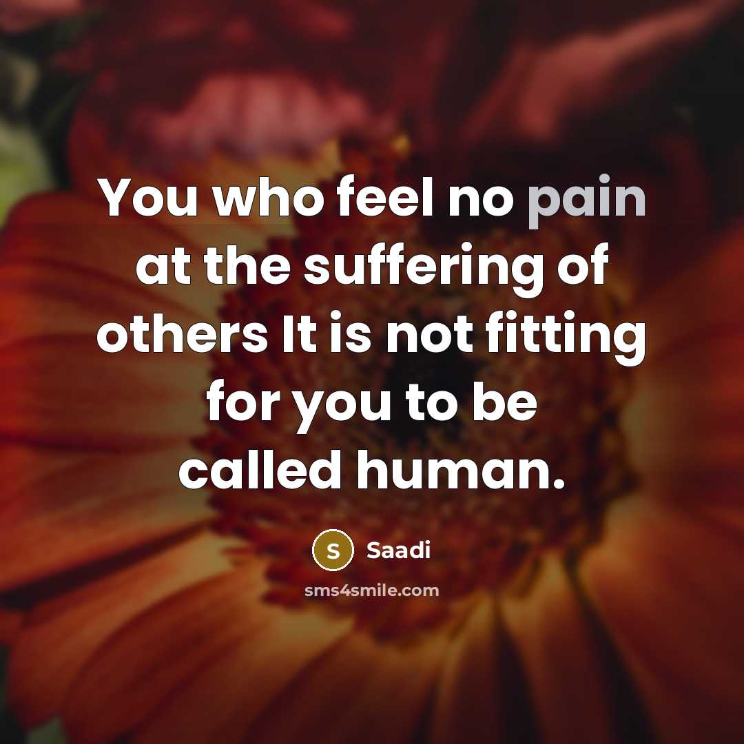 “You who feel no pain at the suffering of others…” quote by Saadi