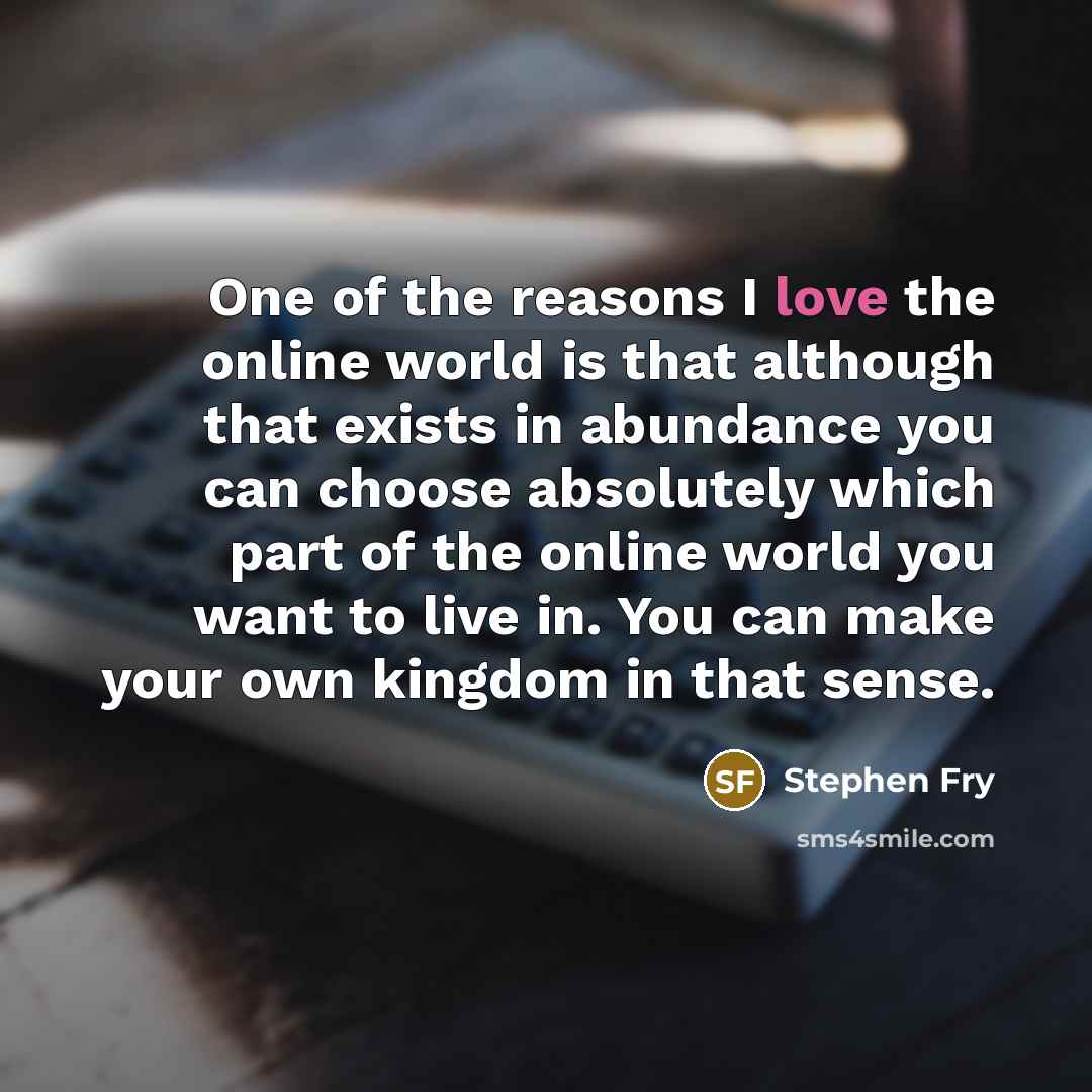 “One of the reasons I love the online world is…” quote by Stephen Fry